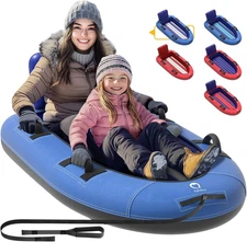 Snow Sled with Premium Canvas Cover, 2 Person Inflatable Heavy Duty Snow Tube wi