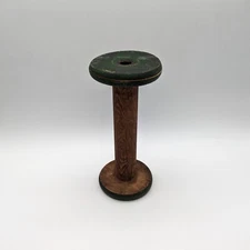 Vintage Antique Industrial Wood Wooden Bobbin Spool 9.5" Tall with green ends