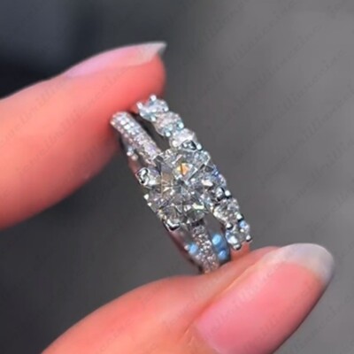 1,91 kt Rundschliff Moissanit Braut Set Verlobungsring 14 K Weißgold plattiert