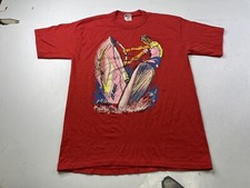 Vintage Wind Surfing Ocean Wave T Shirt Adult Large Red USA Made Mens XXL