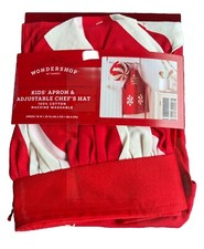 Kids Christmas Apron Peppermint Candies Red White Swirl Adjustable Chef Hat New