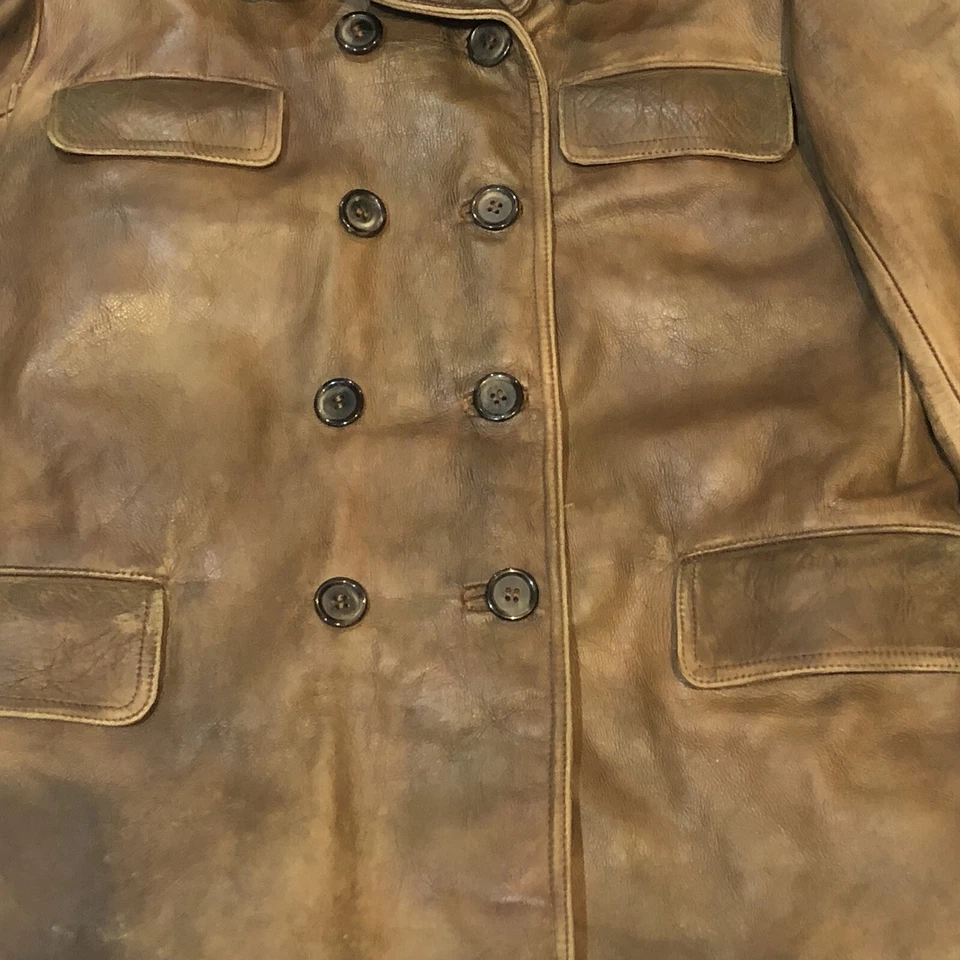 Jaqueta de couro vintage Mob Boss masculina marrom desgastada personalizada peito duplo - Imagem 2 de 4