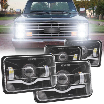 DOT 4PCS 4x6'' LED Headlights Hi/Lo Beam DRL Fit Chevy C10 Pickup truck 1981-1986