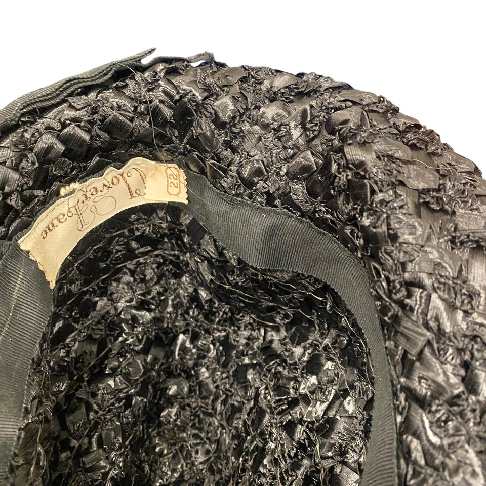 Vintage Clover Lane 1940s Woven wide brim Straw hat White Flower & velvet Ribbon - Image 3 of 3