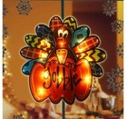 Thanksgiving Window Silhouette - Large Turkey with Pumpkin - Warm White Lights