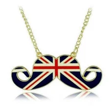UNION JACK MUSTACHE CHARM NECKLACE 3.2" Pendant Cheeky UK British Flag England