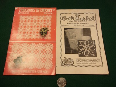 NICE PAIR OF VTG MAGAZINES; 1948 ''THE WORK BASKET'' & 1981 ''TREASURES IN CROCHET''