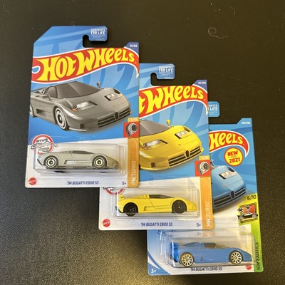 3 Car Lot Hot Wheels - '94 Bugatti EB110 SS Blue Yellow Silver , FREE SHIPPING !