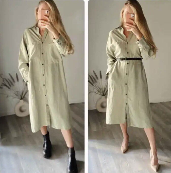 Poplin Zara Linen Shirt Dress Zara Green Linen Blend Shirt Dress With  Pockets Size M