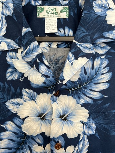Zwei Palmen Baumwolle Aloha Hawaiihemd Hibiskus Blumenmuster Made In Hawaii - Bild 7 von 17