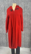 Icelamb Lightweight Women Long Sleeve Pure Wool Zipper Hoodie Longline Coat Red
