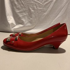 Nine West Size 7M Red Leather Buckle Heels [B5]