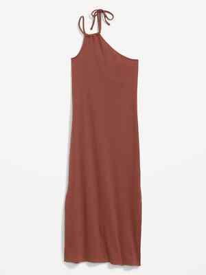 old navy rib knit midi dress Tie Shoulder Strap Rib-Knit with Slits Brown Plus Size 3X 4X Ladies Multi Colors Dress