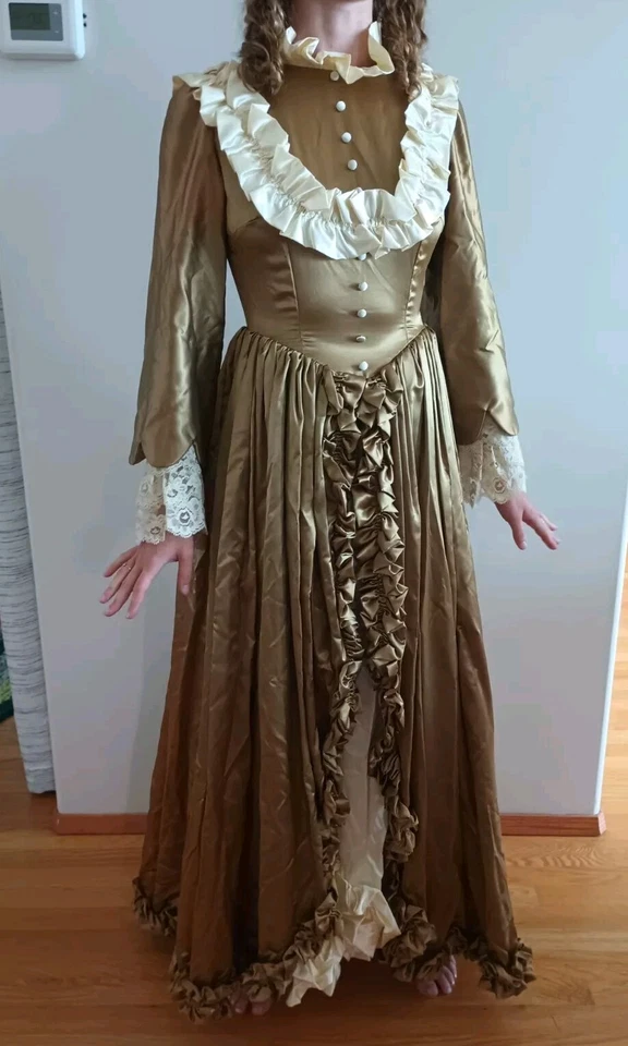 Vestido de fiesta siglo XVIII para mujer talla Xs/S dorado y crema vestido rococó con volantes franceses LEER Foto 2 de 4
