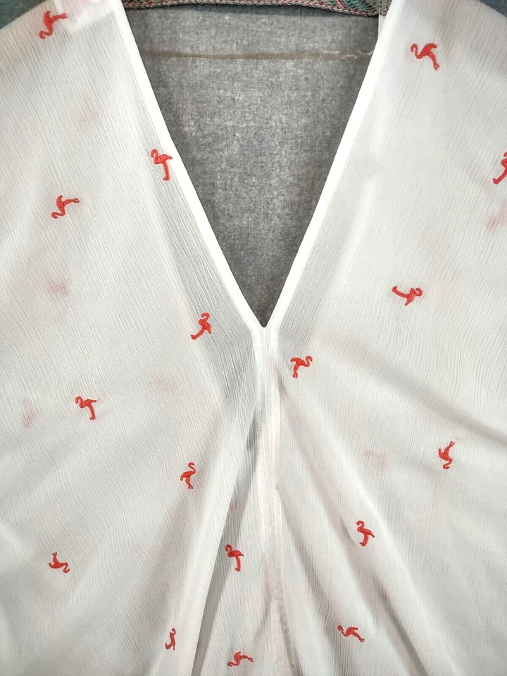 Mujeres Traje de Baño Cubre Grande Blanco Chifón Poncho Flamenco Pullover Cuello en V Foto 3 de 4