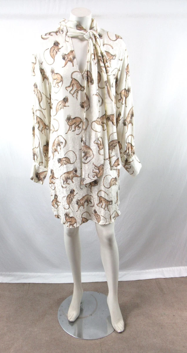 NWT H M Women s Monkey Print Built in Scarf Tunic Dress Size 4