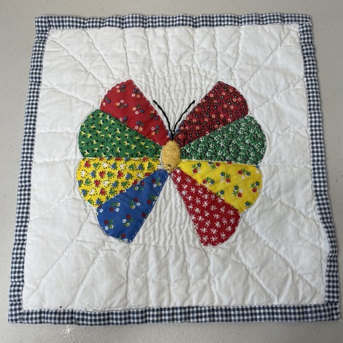 Vintage Table Topper Quilted Butterfly 11.5” Square Padded Hot Pad Table Saver