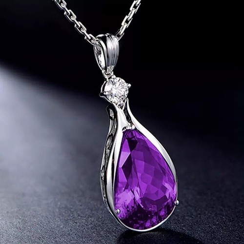 925 Sterling Silver Womens 24" Amethyst Gemstone 24" Pendant Necklace D348