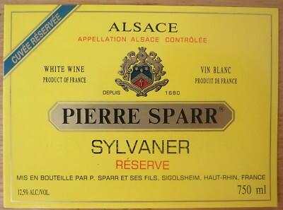 FRANCE PIERRE SPARR Sylvaner Alsace Reserve wine labels wine label
