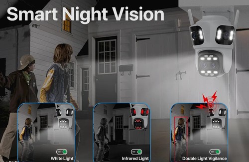 8K PTZ Wifi IP Camera Four Lens AI Human Detect 4K WIFI Dual Screen CCTV Camera - Picture 22 of 32