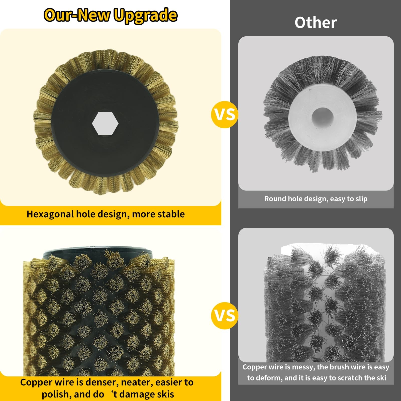 ETOUPA 100mm Ski Roto Brush Kit, Handle Axle, 100mm, yellow 