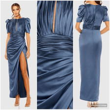 Mac Duggal 27014 PUFF SLEEVE PLEATED BODICE DRAPED GOWN Blue 14 498