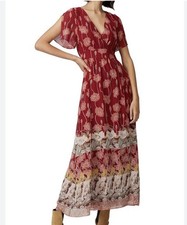 Madewell Tulip Sleeve Maxi Dress in Sunflowers Size 2 Deep Red