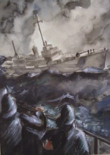 Vtg Original Nautical Stormy Ocean Seascape Painting War Ship by Charles Yeiser