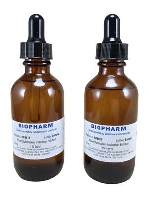 Phenolphthalein pH Indicator 1% Solution   2 Dropper Bottles 2 oz Each contai...