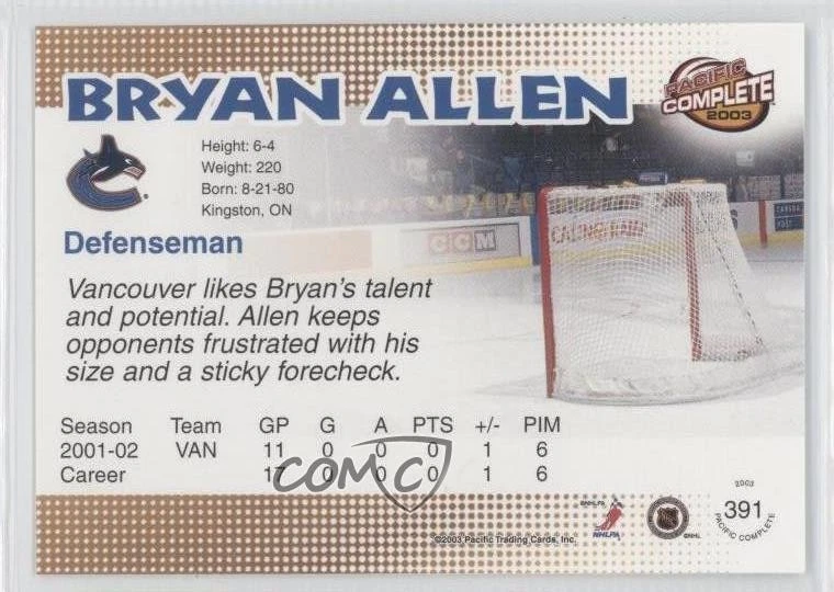2002-03 Pacific Complete Bryan Allen #391 - Image 2 of 2