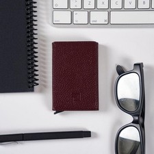 Burgundy - Ultra-Slim Leather Pop-Up Card Holder Wallet - Minimalist Design