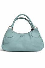 PRADA Vitello Daino Blue Leather Shoulder Bag Blue