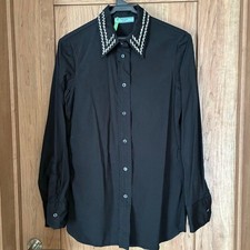 PRADA Bijou Collar Black Shirt Womens 40 Black Dress Shirt F/S from Japan
