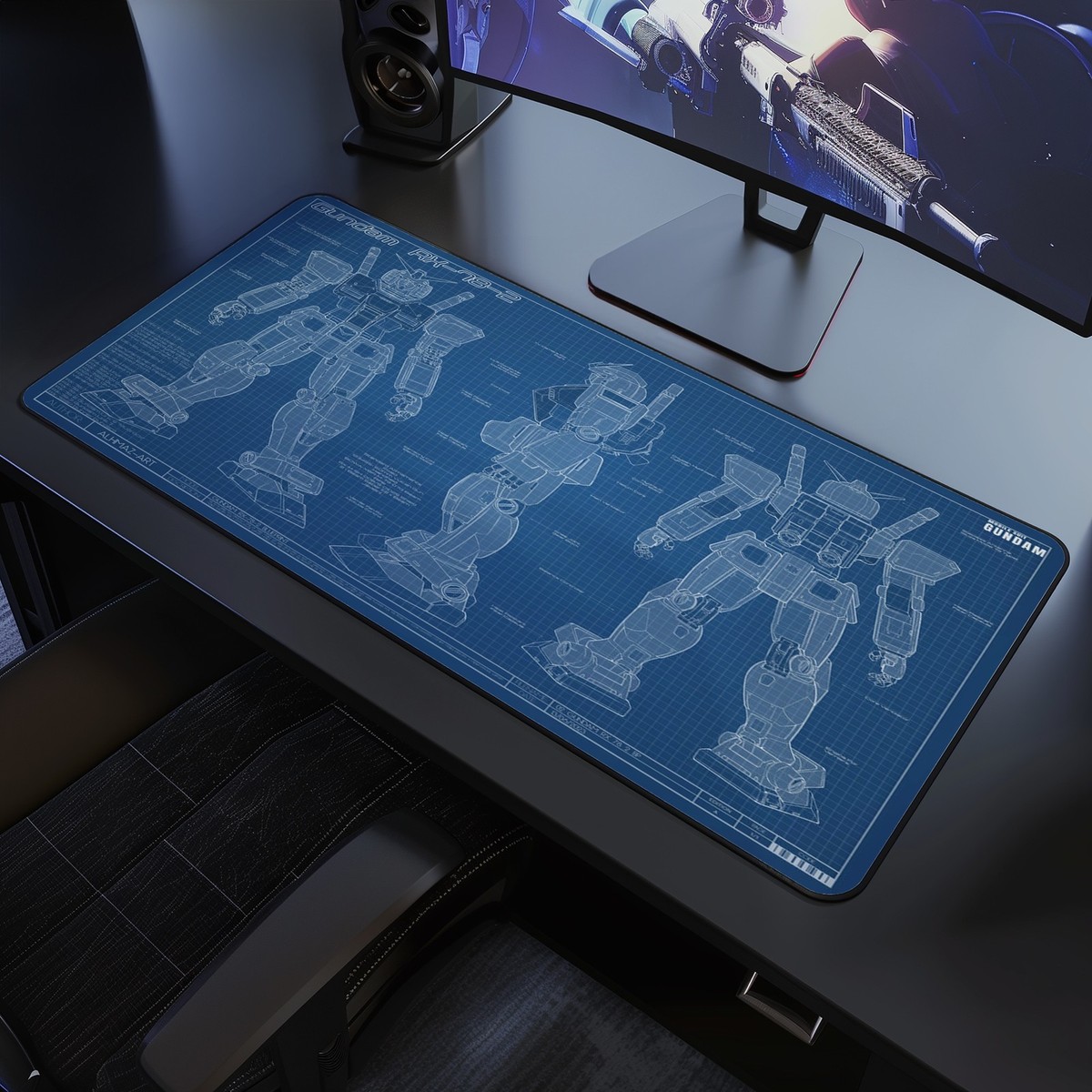 Gundam RX-78-2 Blueprint Desk Mat, Mecha Mousepad XL XXL, Gift for