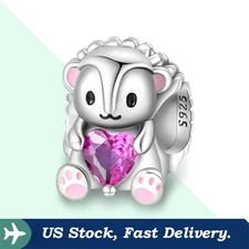 KUNSIR 925 Sterling Silver Charm For Bracelet Cute Hedgehog Bead Charm DIY Gifts