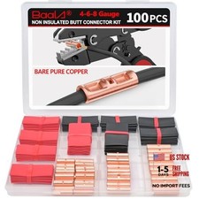 PCS 4/6/8 Gauge Non Insulated Butt Connectors Kit with Heat 100 Bare Copper