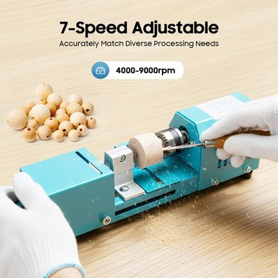 7 Gears Mini Lathe Machine, Wood Lathe Milling Machine for Table,Mini Wood Lathe