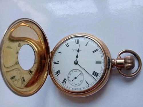 Antique Waltham Marquis Gents Half Hunter Pocket Watch A.L.D 10 Carat Gold Plate