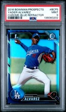 2016 BOWMAN PROSPECTS CHROME-BLUE REFRACTOR #BCP5 YADIER ALVAREZ 101/150 PSA 9