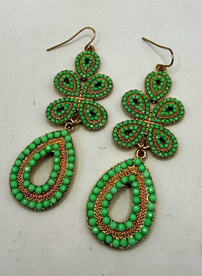 Retired Stella & Dot Capri Chandelier Earrings Mint Green Beaded Gold Boho Dangl