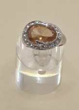 Ring 925 Sterling Silber rhodiniert Cubic Zirkonia Pfirsich Oval 15x12 mm RG 59