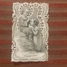 IMAGES PIEUSES 19 EME HOLY CARD  CANIVET DENTELLE OFFRANDE A JESUS BOUASSE LEBEL