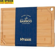 Bamboo Cutting Board Juice Groove Knife Friendly Natural Wood Kitchen Tool New
