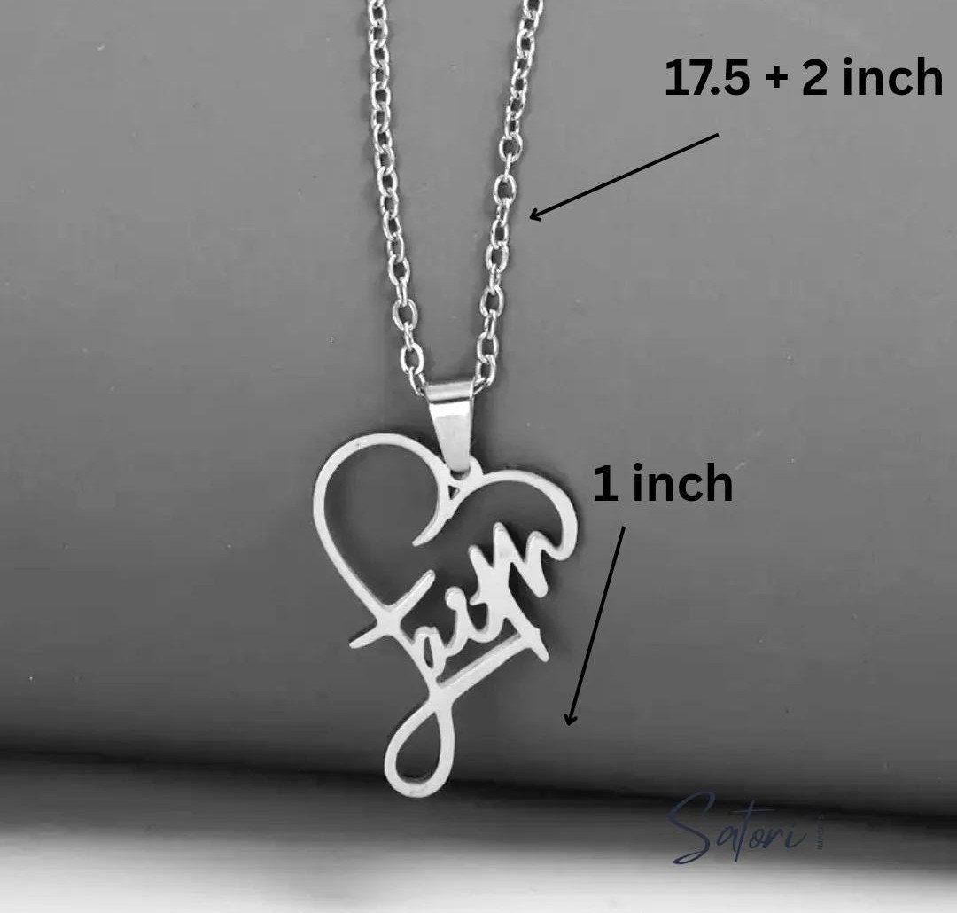 Stainless Steel Faith Necklace Bracelet with Matching Earrings Adjustable Set