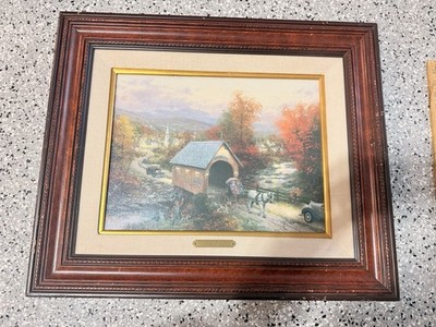 Thomas Kinkade Old Covered Bridge Thomaston Brook S/N Canvas 45/980 Framed