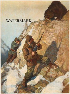1912 Winchester N C Wyeth Hunting PRINT Grizzly Bear Attack 13x19 REPRO