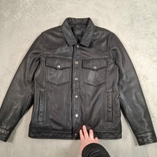 Bolongaro Trevor Leather Jacket Mens Small Black Trucker Workwear Snap Western