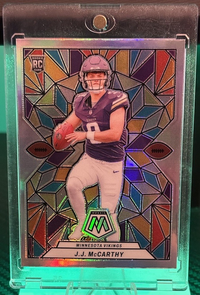 2024 Panini Mosaic J.J. McCarthy Stained Glass SSP Case Hit Minnesota Vikings RC