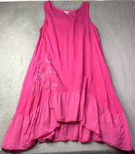 Vestido Cristina Vergani Mujer Grande 80% Lino Rosa Rosas Bolsillos Hecho en Italia