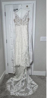 LILLIAN WEST 66212 Street Size 8 Beaded Fit & Flare Wedding Gown Dress Low back